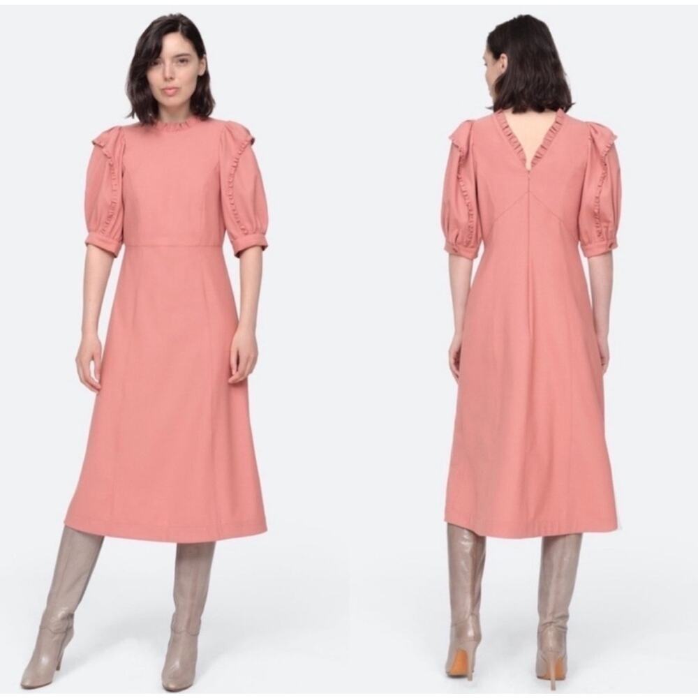 Sea New York Hayes Dress Size 4 Empire Midi Rose Pink Wool Blend Designer Luxury - Picture 2 of 16